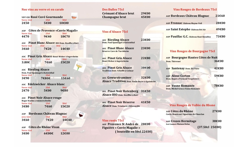 Exemple de suggestions du jour Restaurant Le Vinci Octobre 2020