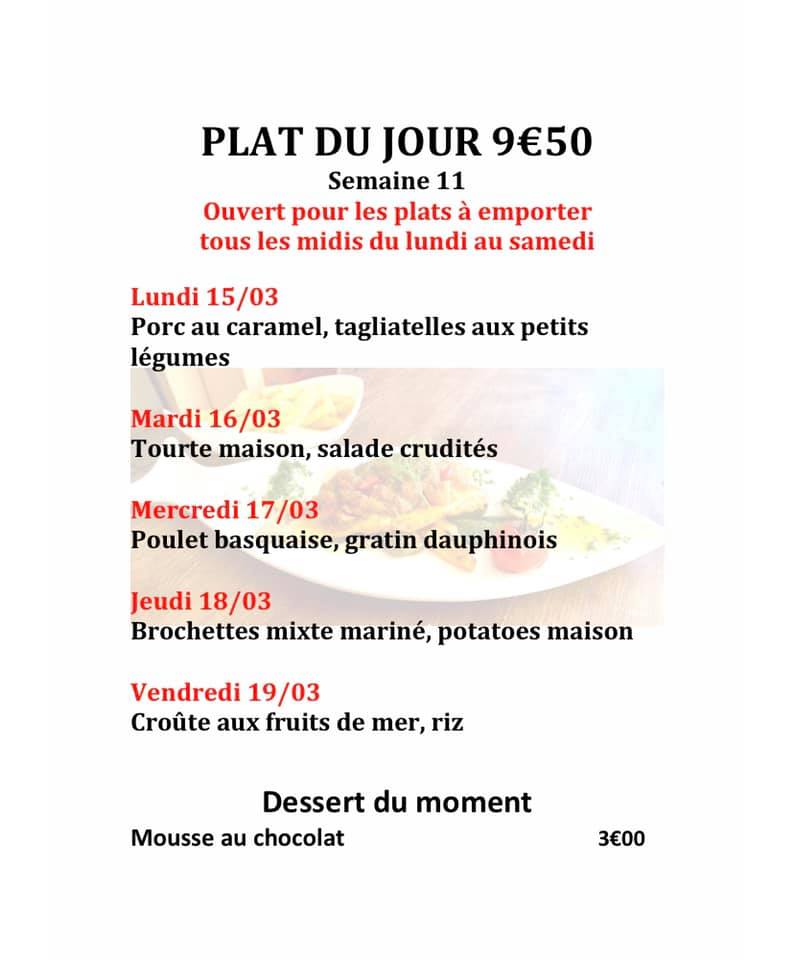 Restaurant le Vinci à 68 Sausheim : Plats du jour à emporter du 15 au 19 03 2021